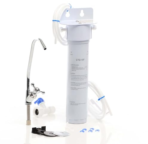 Naturewater NW-1-CTO 1 Stufen Untertisch Wasserfilter, 5 µ, Aktivkohle Block Filtereinsatz, Kartusche Filter, mit Schnellanschluss, Wasserhahn