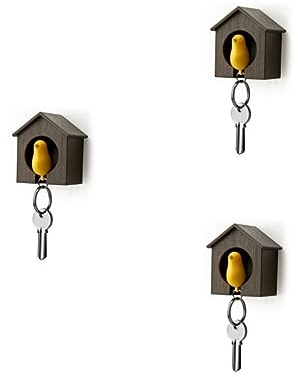 Garneck 3St vogelhaus schlüsselringe schlüsselhalter Vogelhäuschen Schlüsselanhänger Birdhouse Schlüsselanhänger mit gelbem Vogel Spatz Anti-verloren der Vogel Schlüsselbund Pfeife
