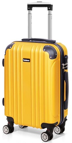 Todeco Valise Cabine 55cm, Valise à Main légère avec Coque Rigide, Valise de Voyage, Rigide e Légère ABS, avec 4 Doubles Roues, 55x35x22cm, Jaune Citron