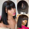 echthaar perücke 2x1 Lace Human Hair Wig, 12 Inch Straight Short Bob Wig with Bangs perücke damen echthaar Wear and Go Short Bob Wig 100% Brazilian Real Hair in Natural Black Colour