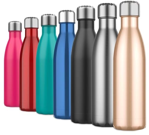 Plinrax Stainless Steel Bottle 500ML, Vacuum Insulated Water Bottle, Double Wall Drinks Bottle Keep 24 Hours Cold & 18 Hours Hot for Outdoor Sports, Fitness, Hiking, Camping, School, Office (Gold)