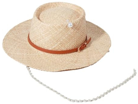 Chapeaux de soleil de luxe pour femme avec chaîne de perles - Chapeaux de fête élégants - Chapeau de paille tendance - Accessoires de, S1800, taille unique