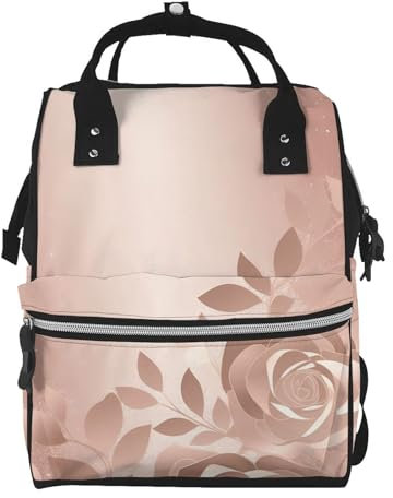 HCBPWVQA Rose Gold Wallpaper Print Diaper Bag Multifunction Laptop Backpack Travel Daypacks Large Nappy Bag, Black, Black, One Size, Travel Backpacks