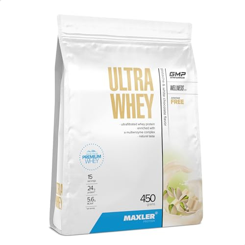 Maxler Proteine ultra siero – 24 g di proteine per porzione – Polvere di proteine del siero di latte - Pistacchio e cioccolato bianco - 450g