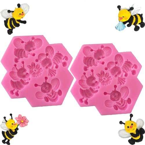Bustlwor 2 Stück 3D Bienen Silikonform, Insekt Fondant Formen, Bee Resin Molds, Insekt Fondant Tierformen Polymer Ton Bastelprojekt, für Geburtstagsparty Dekoration DIY Kuchendeckel
