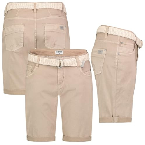 Stitch & Soul Damen Short Bermuda Kurze Hose Sommer Chino Stoff Hose mit Gürtel, Hosengröße:S / 36, Farbe:String beige