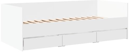 vidaXL Tagesbett, Gästebett mit 3 Schubladen mit Rollen, Schlafsofa für Schlafzimmer, Bettsofa Sofabett Daybed Bett, Weiß 90x200cm Holzwerkstoff