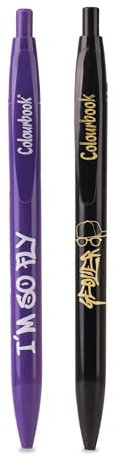 Colourbook Geolier - Set 2 Penne a Sfera Geolier, Penna a Scatto, Tratto 1 mm, Inchiostro Blu e Nero (Nero/Viola)