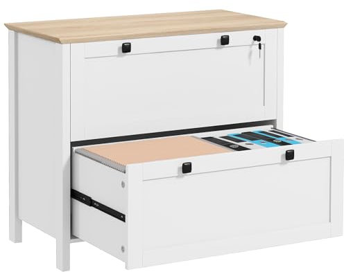 HOMCOM Armadietto Portadocumenti con 2 Cassetti, Mobile Schedario da Ufficio con Serratura e Chiavi per Cartelle A4, 76x40x76cm, Bianco