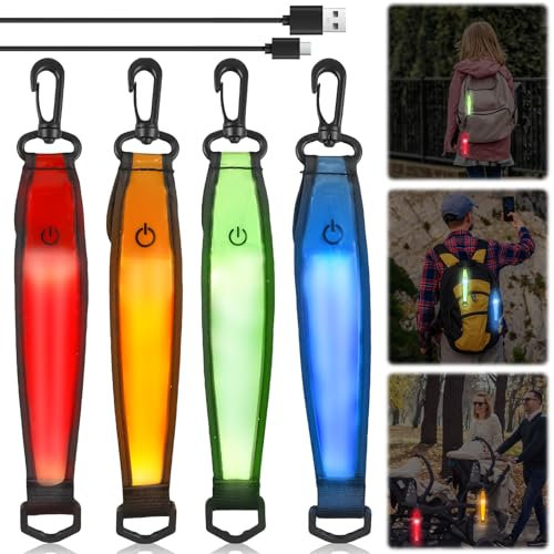 GAOUTO 4 Stück LED Blinklicht Schulranzen, 3 Modi USB Aufladbar Reflektierende Anhänger, Kinder Sicherheitslicht Reflektoren Schulranzen, wasserdichte Reflektor Anhänger für Schulranzen Rucksack