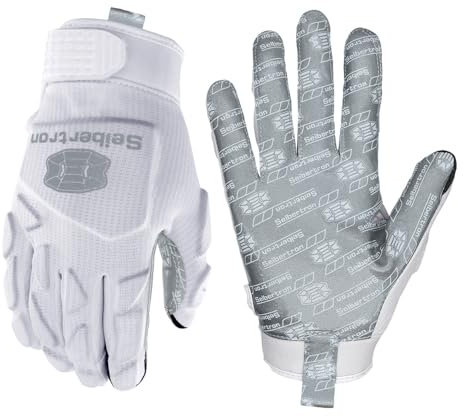 Seibertron H.P.I.R.G Receiver Handschuhe American Football,Handschuhe Touchscreen,Flexible,Atmungsaktive,Handrücken Schlagschutz Erwachsener Weiß L