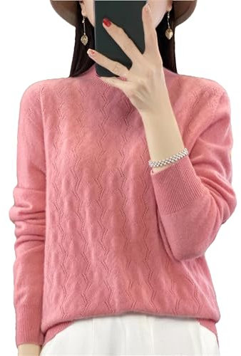 UIOKLMJH Pullover da donna in lana a maniche lunghe con scollo a lupetto, rosa, S