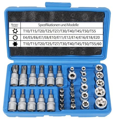 Torx Jeu de clés à douille et embouts hexagonaux : 34 douilles Torx intérieures, avec douille E4-E20, jeu Torx T10-T60