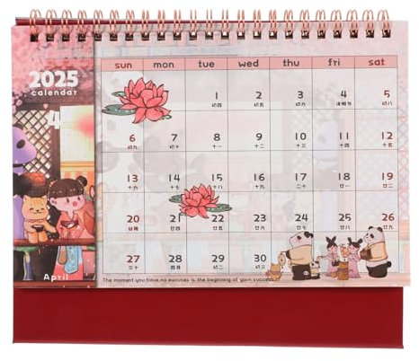 NUOBESTY Tischkalender Kleiner Klappkalender Für Schreibtisch Büro Standkalender Mit Handgezeichnetem Cartoon Design Jeder Monat Einzigartig Intelligenter Kalender Zur Langfristigen Planung