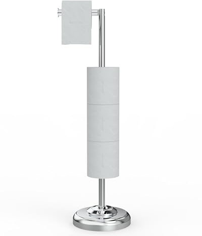 WZRUA Toiler Roll Holder Free Standing with tissus Dispenser, Chrome 304 Stainless Steel Toilet Paper Holder Stand, Bathroom Toilet Paper Storage Holds 4-5 Rolls
