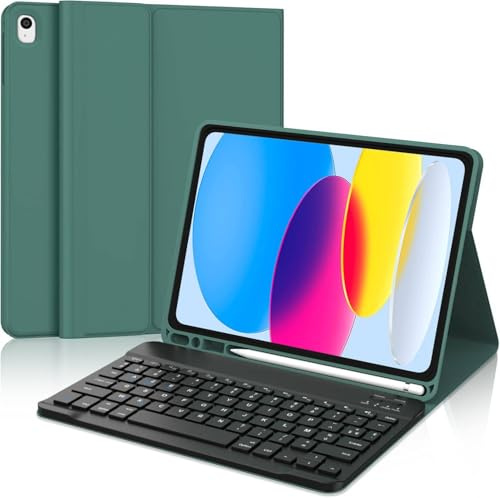 WINCHKING Tastatur Hülle für iPad A16 11th/10th Generation (11/10.9) | Abnehmbar Hülle mit Stifthalter, Bluetooth Tastatur für iPad A16 11/10 Generation 2025/2022(11/10.9), QWERTZ Layout, Grün1