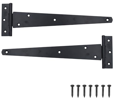 Keypak 2 Pack 300mm Outdoor T-Hinges Black Japanned with Rustproof Coating | 12” Metal Tee Hinges Ideal for Large Wooden Gates, Barn, Garage & Shed Doors