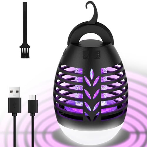 HgUltra Lámpara Antimosquitos Electrico, Portátil Linterna de Camping LED, Lampara Antimosquitos USB Recargable y IPX6 Impermeable Matamosquitos Exterior/Interior, Matamoscas Electrico para Camping