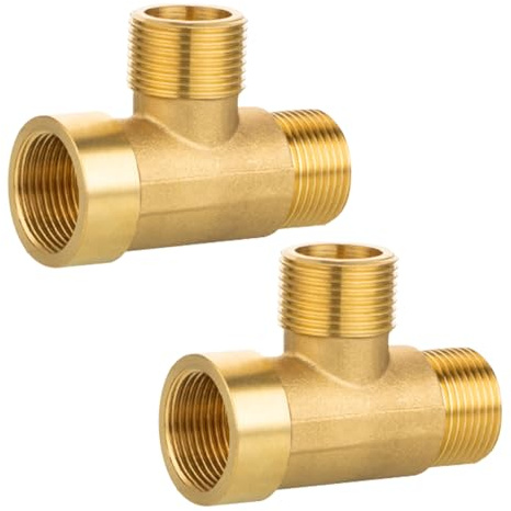 2 Stück T-Stück 3/4 Zoll, T-Stück 90° Messing G3/4 Zoll (Ø25,7mm) AGxAGxIG | G3/4 T-stück Wasseranschluss, 3 Wege T-verbindungsstück 90 Grad, DN20 Messing Gewindefitting für Trinkwasser Geeignet