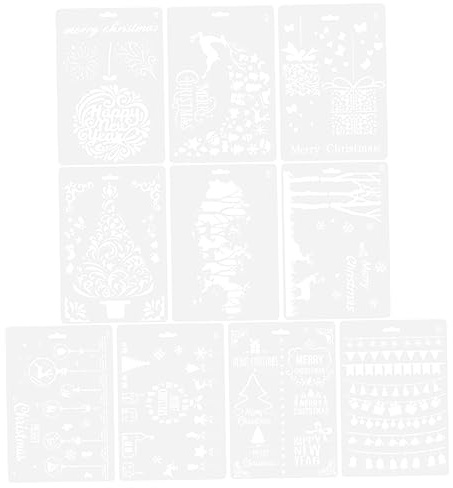 Générique Lot de 10 Pochoirs De Noël pour Peinture Flocons De Neige Décorations De Noël Cloches Ornements Transparents Sapin De Noël en Plastique Pet