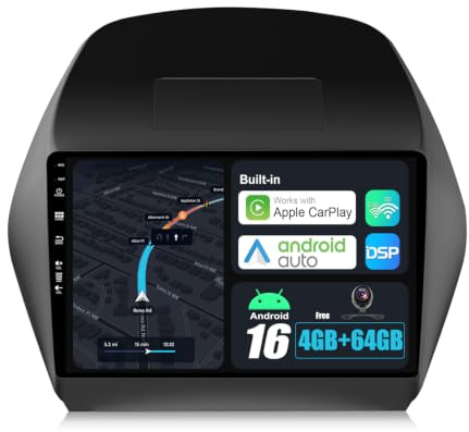 BXLIYER Android 16 IPS Autoradio Per Hyundai IX35 (2010-2017) Navigation GPS Radio - 4G+64G - Senza fili CarPlay Android Auto - DAB Volante Dual-Band WiFi Bluetooth - 10.1 Pollici 2 Din - Camera