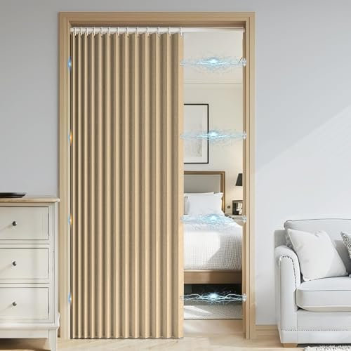 DSSHENGDS Personalizable Cortina Plegable baño corrediza,Separador de Espacios Interiores,Adecuado para Puertas correderas, armarios-Light Brown- 80x180cm