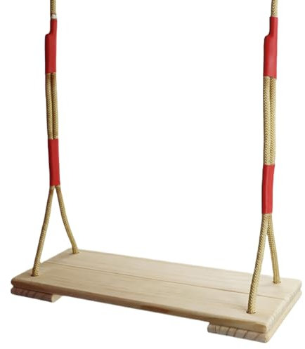 Wooden Swing Chair, Hanging Wood Seat, 43x17cm / 16.93x6.69 Inches Stool, Adjustable Ropes, Stable Rope Lounger for Kids, Teens, Boys, Girls, Adult, Indoor and Outdoor Use