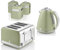 Swan Retro Green 1.5L 3KW Jug Kettle, 4 Slice Toaster, Bread Bin and Set of 3 Tea, Coffee, Sugar Canisters. Retro Design Matching Kitchen Set of 5 in Green