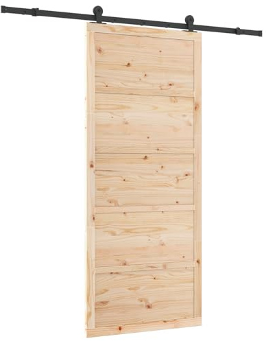 vidaXL porta scorrevole 90 x 208 cm, con finitura rustica marrone in legno di pino massiccio. Perfetta per il soggiorno e l'ingresso, adatta per uso interno. Ha componenti regolabili e un design che