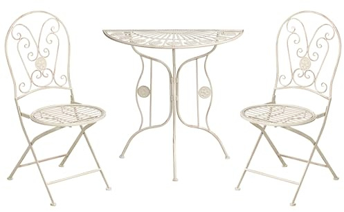 Beliani Outdoor Garden Bistro Set Metal Vintage Style Frame Light Beige Coggia
