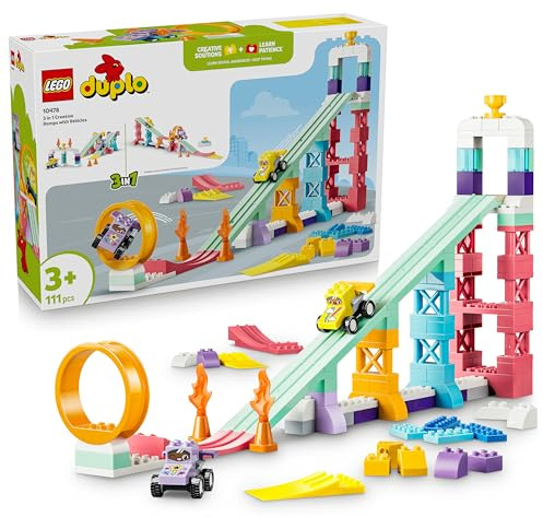 LEGO DUPLO Town Kreative Sprungschanzen mit kleinen Flitzern 3-in-1-Set - Lernspielzeug zur Motorik Förderung - Montessori Spielzeug mit 2 Rennwagen - Geschenk für Kleinkinder ab 3 Jahren - 10478