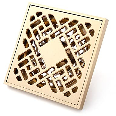 Zpengtai Sumidero Ducha Desagüe de Piso Cuadrado de 4 con diseño de Flores talladas en latón de Color Dorado, Rejillas de desagüe for Ducha de baño, Accesorios for baño Drenaje(A)