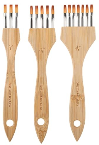 Rake-Pinsel-Set – dreiteiliger Strukturkamm, Nylon-Wollborstenpinsel, mehrzahnige Werkzeuge mit feiner Detaillierung | Malset für Aquarell, Öl, Kunsthandwerk, Töpferei, Leinwand, Anfänger und