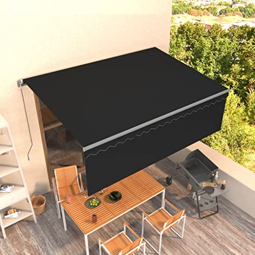 Owoxanthellate Markise Manuell Ausziehbar Anthrazit 4 x 3 m Garten Sonnenschutz Balkon Wetterschutz aus robustem Aluminium mit Rollo für Terrasse Camping