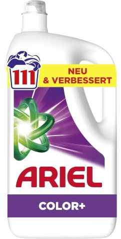 Ariel Flüssigwaschmittel Color+, 111 Wäschen, Waschmittel flüssig | Mit Fleck-Weg-Power beim 1. Waschen und zuverlässiger Reinigung auch in kaltem Wasser.