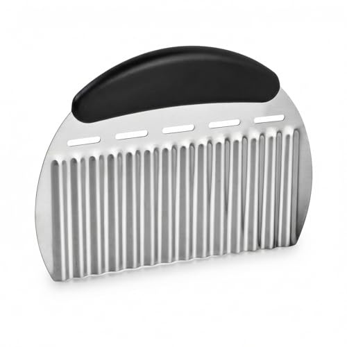 Culinavog Couteau Ondulé à Frites, Coupe Pomme de Terre en Vague en Acier Inoxydable avec Manche Ergonomique et Housse de Protection, Trancheuse pour Légumes, Fruits, Salade (Noir-B)