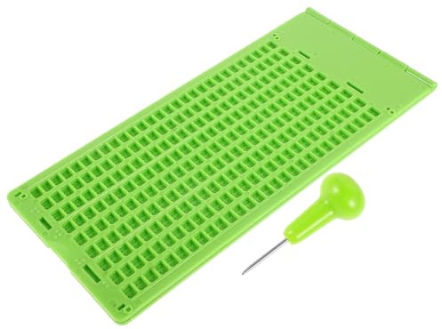 HOMSFOU Piastra di Scrittura Braille con 9 Righe e 28 Celle in Plastica Verde, Tavoletta per Apprendimento e Ausilio per Non Vedenti, per Uso Quotidiano
