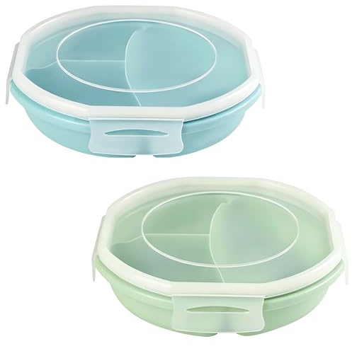 BZURTER - Plato de microondas con tapa No incluye BPA | caja de comida micro ondulable redonda, almuerzo caja con ventilación, plato con tapa hermética para calentar y conservar