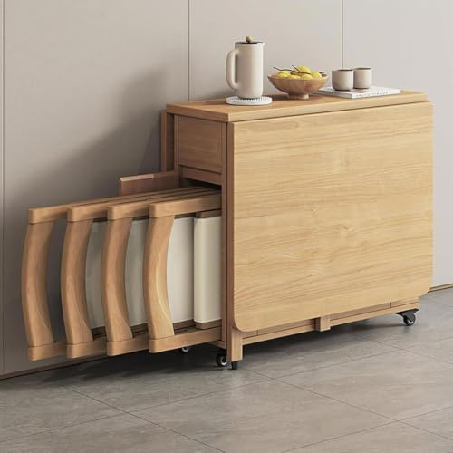 Juego de Mesa de Comedor Plegable con 4 Sillas, Madera Maciza, 1,4 m | Alas Abatibles, Ahorra Espacio, Extensible, Ideal para Cocina, Sala de Estar o Restaurante
