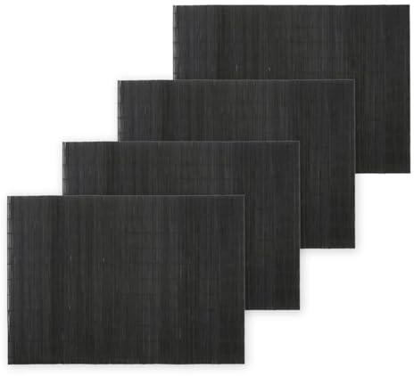 BambooMN Bamboo Placemat/Sushi Rolling Mat - 18.75 x 13 - Black, 4 pcs