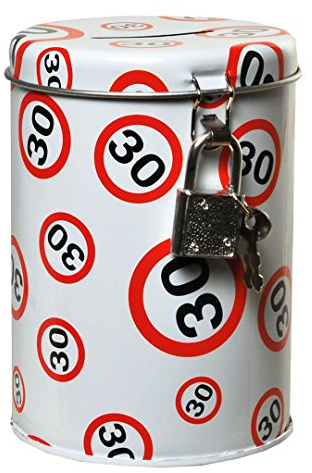 Spardose Metall Dose rund mit Schloss 11 x 8,5 cm zum 30 Geburstag