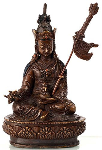 Buddhafiguren - Padmasambhava tibetisch Guru Rinpoche hochwertige tibetische Buddhastatue aus oxidierter Bronze aufwendig punsiert 14,5 cm Figur