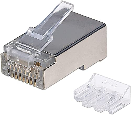 Intellinet 90er-Pack Cat6A RJ45-Modularstecker (STP, 3-Punkt-Aderkontaktierung, für Massivdraht) 790680 grau