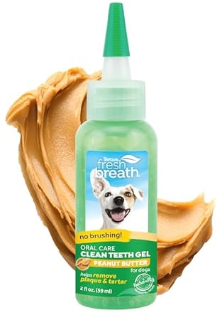 TropiClean Fresh Breath Dog Teeth Cleaning Gel - No Brushing Dental Care - Breath Freshener Oral Care - Complete Dog Teeth Cleaning Solution - Helps Remove Plaque & Tartar, Peanut Butter, 59ml