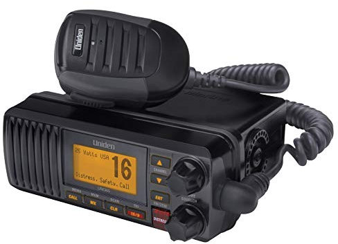 Uniden UM385BK - Radio VHF Marina de Montaje Fijo de 25 W, Impermeable IPX4 con Reloj Triple, Dsc, Alerta meteorológica de Emergencia/NOAA, Todos los Canales Marinos internacionales/canadienses,