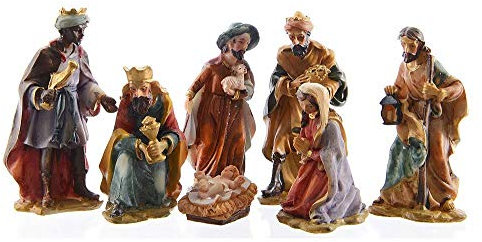 zeitzone Wunderschöne Krippenfiguren Weihnachten Set 7 teilig Handbemalt