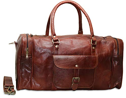Jaald 50 cm Echt Büffel Leder Ledertasche Weekender Gepäck Reisetasche Reisegepäck Sporttasche Duffel Tasche Wochenendtrip Handgepäck Duffel Gym Bag Wasserdicht Carry on Tasche Geschenk