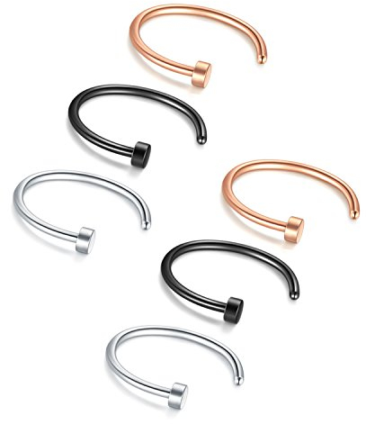 6stk Nasenring Nasenpiercing Fake Nase Lippe Ring Set 20G 18G 16G 6mm/8mm/10mm/12mm Chirurgenstahl Piercing Nasen Schmuck