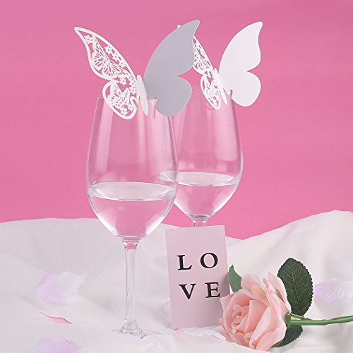 Benbilry 50 Stück Schmetterling Tischkarten Namenkarten Namensschilder Hochzeit Platzkarten Sitzkarten für Hochzeit Geburtstag Feier Party Taufe Glas Deko Weihnachten Deko Glasanhänger