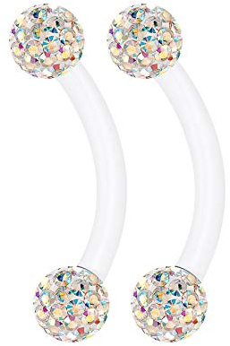 KJM FASHION 2 STK Flexibel Acryl Bananenstecker 1,2mm 16g 8 mm 5/16 3mm Aurora Borealis Ferido Kristall Kugel Rook Lip Cartilage Ohrringe Piercing Schmuck 2234